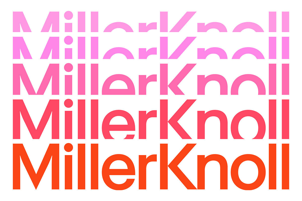 Grafik des MillerKnoll Logos in roten und rosanen Farben.