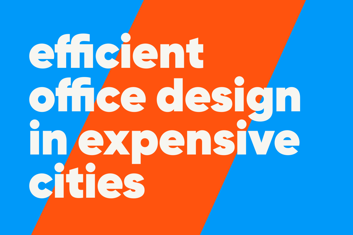 blau orangene Grafik mit der Aufschrift: efficient office design in expensive cities