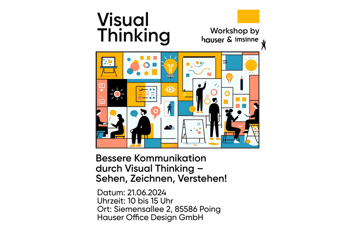 Visual Thinking – sehen, zeichnen, verstehen!
Am 21.06.2024 fand bei Hauser Office Design in Poing ein kreativer Workshop in Kooperation mit imsinne statt. Unter dem Motto „Bessere Kommunikation durch Visual Thinking“ lernten die Teilnehmenden, Gedanken visuell auf den Punkt zu bringen – praxisnah, inspirierend und mit viel Freude am Zeichnen.